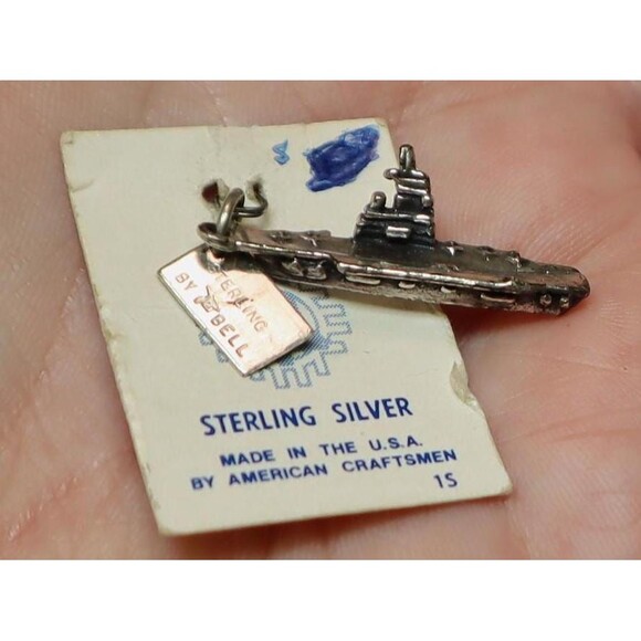 Sterling Aircraft Carrier Charm Bell Trading Post Rhode Island - Picture 1 of 3